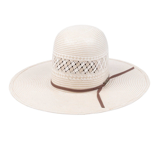 American Two Tone Vented Tan/Ivory Open Crown Straw Hat - 4 1/4"