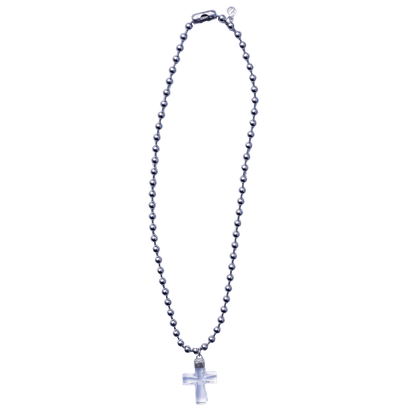 Clear Quartz Cross Ball Chain Necklace