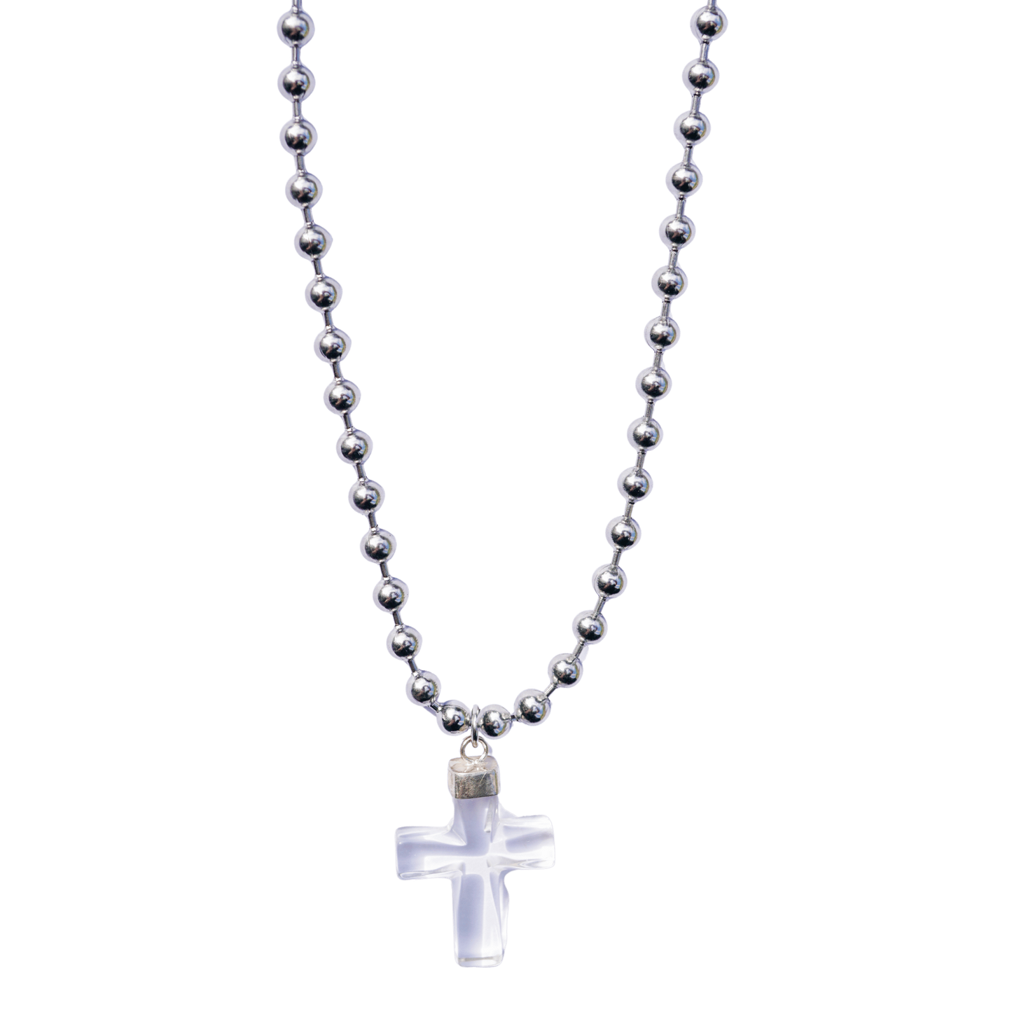 Clear Quartz Cross Ball Chain Necklace