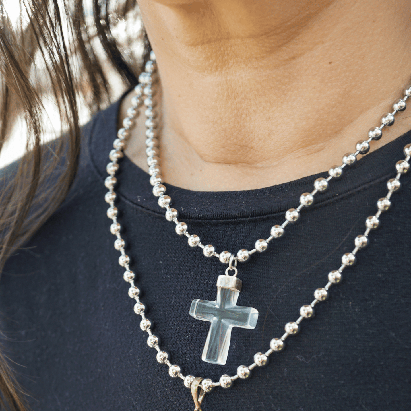 Clear Quartz Cross Ball Chain Necklace