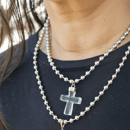 Clear Quartz Cross Ball Chain Necklace
