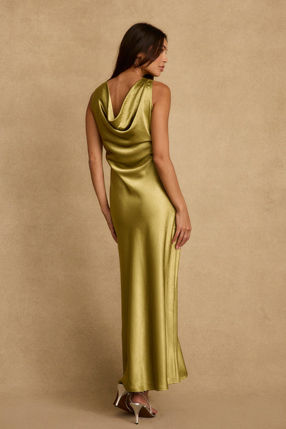 Dolce Chartreuse Satin Maxi Dress
