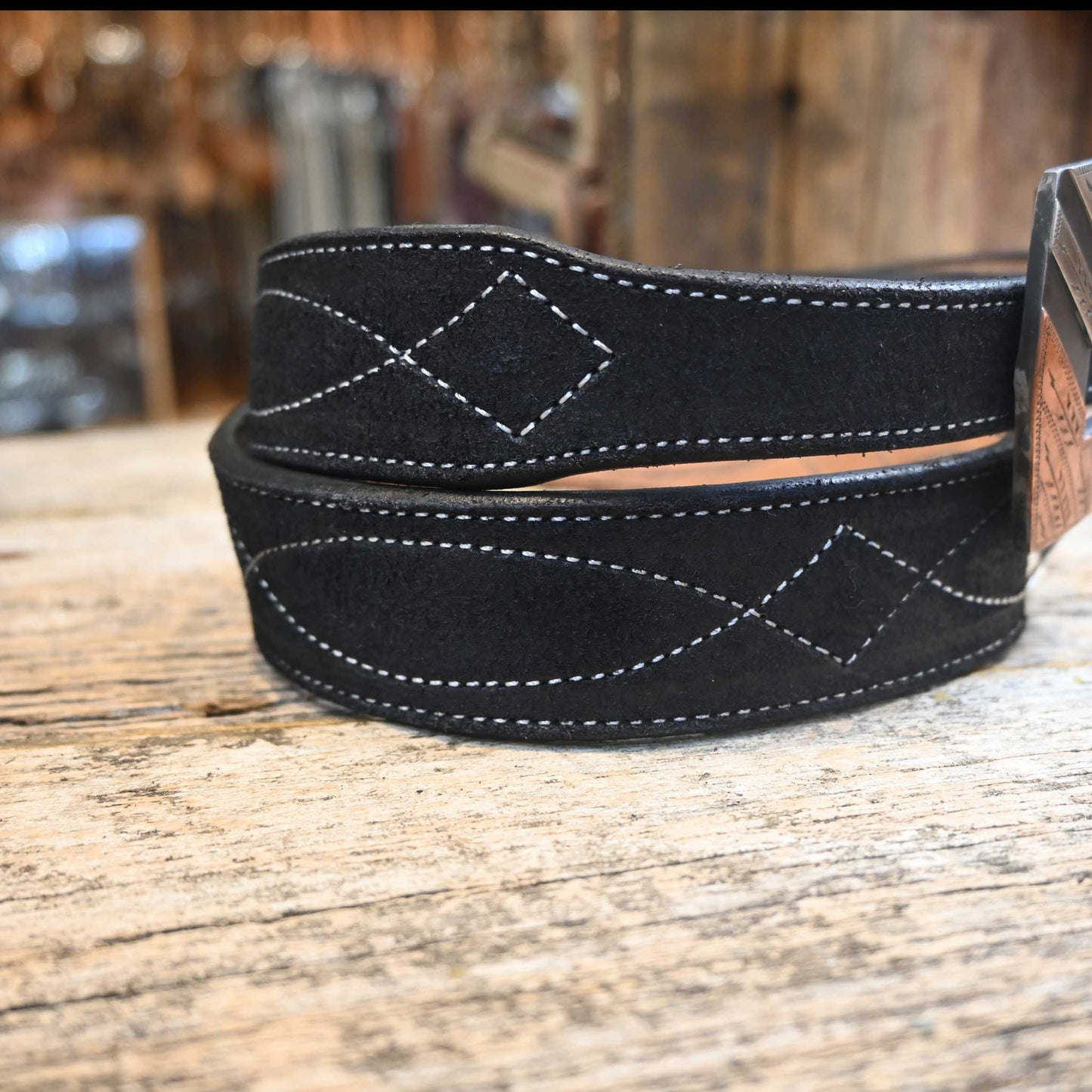 Adam Lahey Black Stitched Roughout Belt