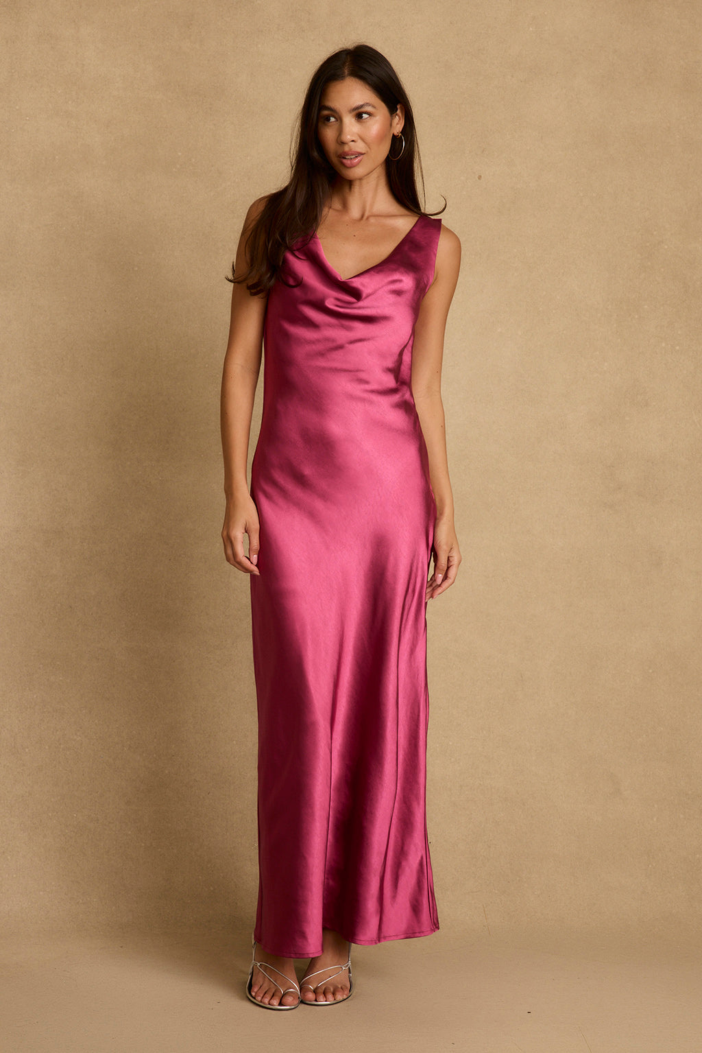 Dolce Fuchsia Satin Maxi Dress
