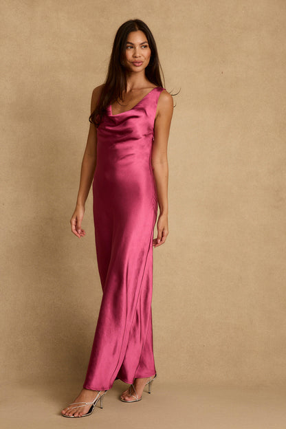 Dolce Fuchsia Satin Maxi Dress