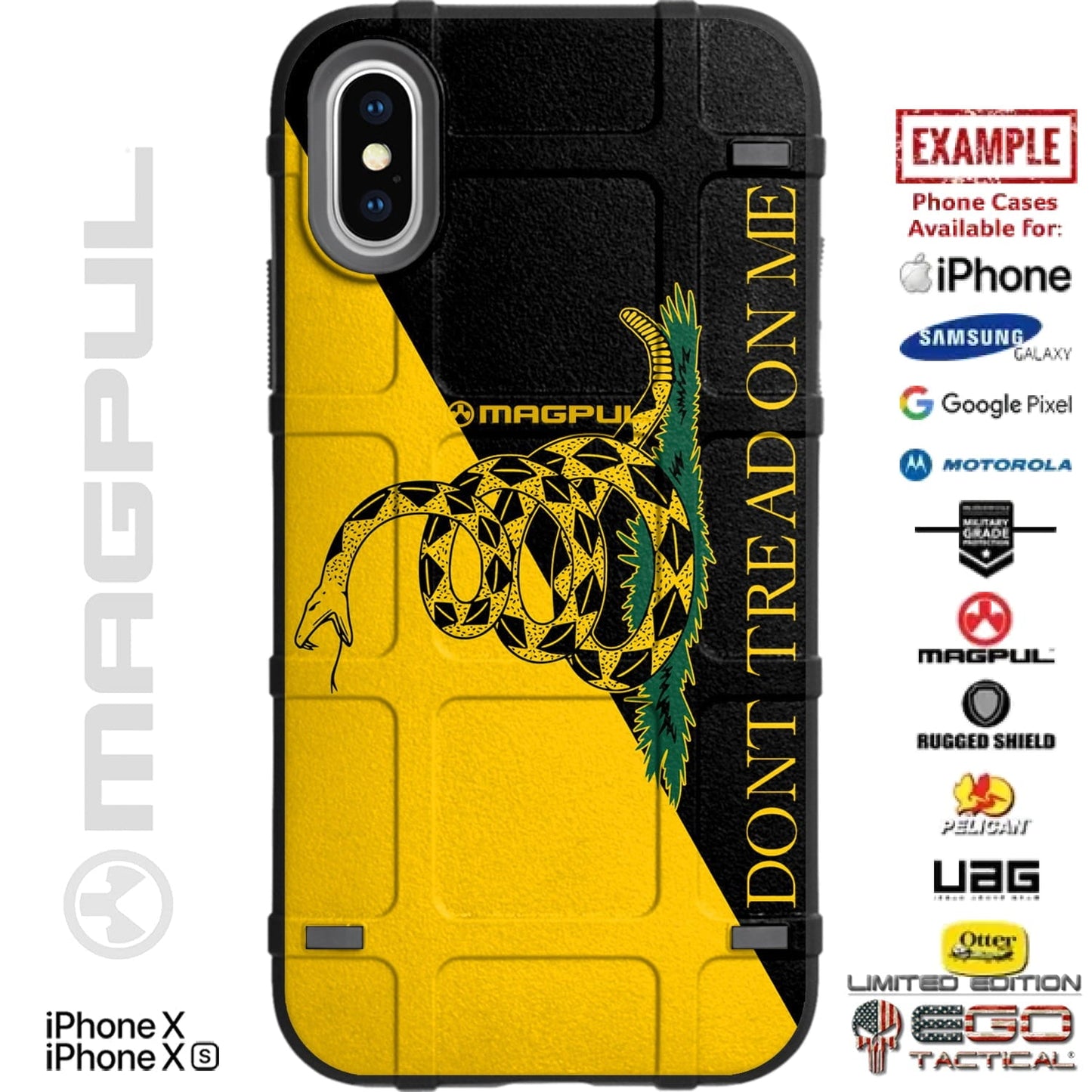 Gadsden Flag / Don't Tread on Me, Yellow Black Gadsden Flag Custom Printed Case Design for Apple, Samsung, Google & Motorola Phone Models