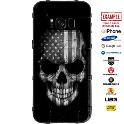 American Flag Skull Subdued or Thin Blue Line Police Skull Custom Printed Case Design for Apple, Samsung, Google & Motorola Phone Models