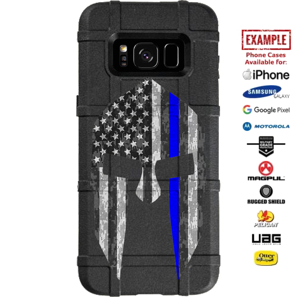 Thin Blue Line Spartan, U.S. Flag Subdued Digital Camouflage Custom Printed Case Design for Apple, Samsung, Google & Motorola Phone Models