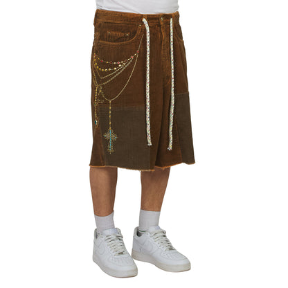 Patchwork Cord Short | Brown