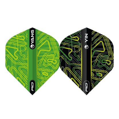 RED DRAGON - Yellow and Green Yin Yang Dart Flights - Standard Shape