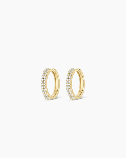 14K Diamond Double Down Huggies