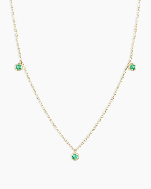 14K Gold Classic Emerald Trio Necklace