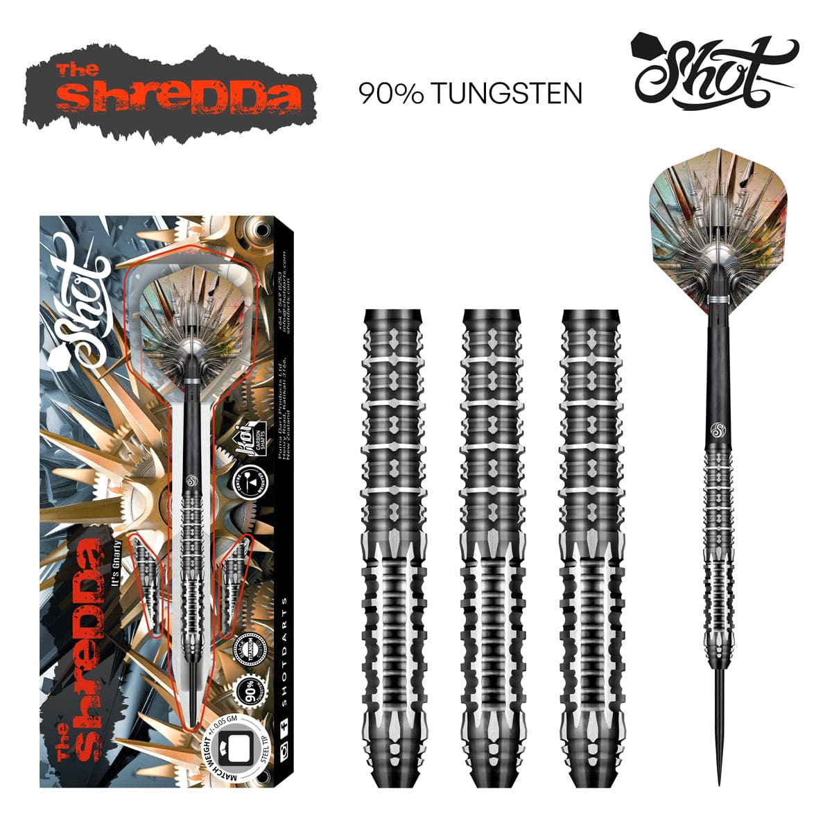 SHOT - Gnarly Shredda Steel Tip Darts - 90% Tungsten - 23g