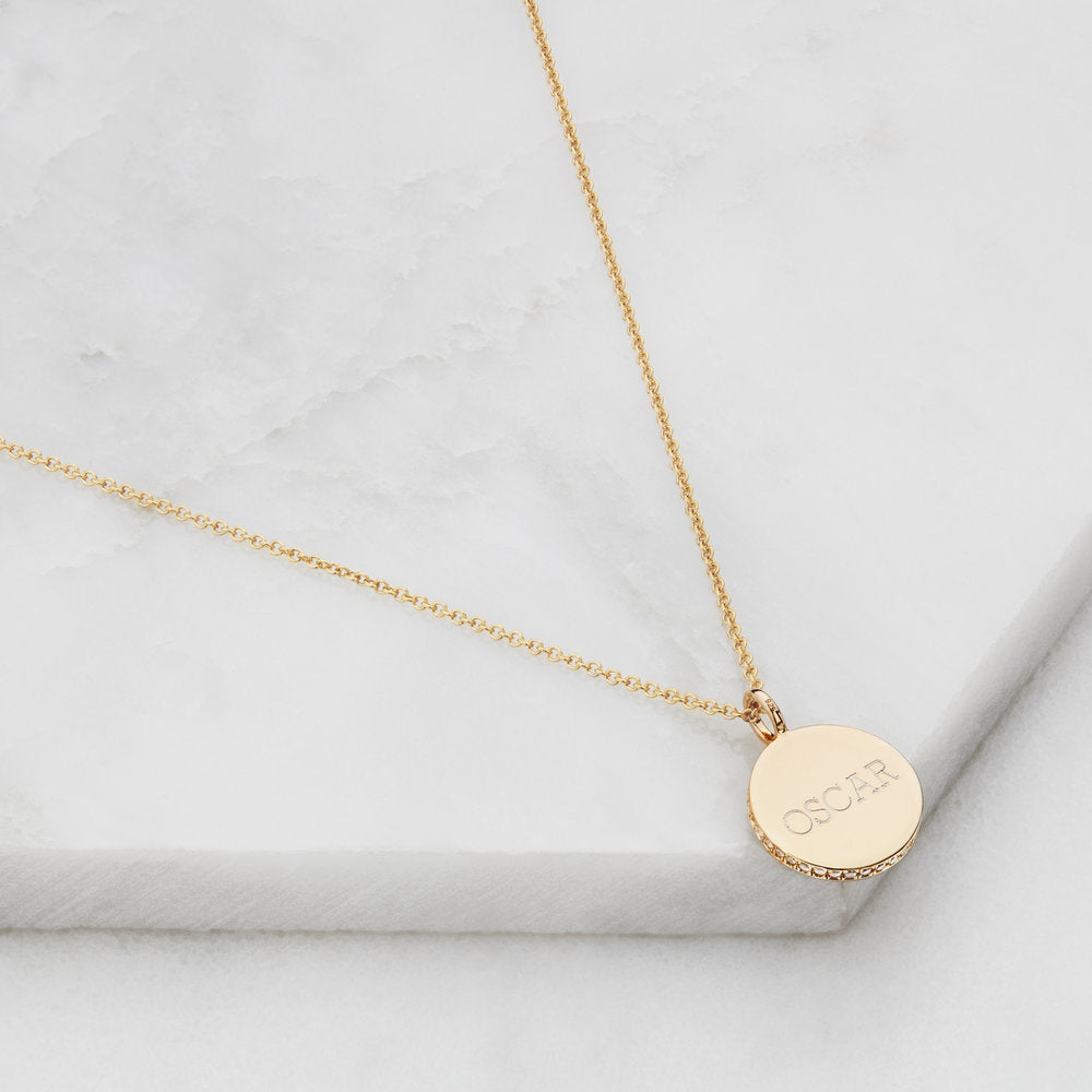 Gold Small Diamond Style Disc Necklace