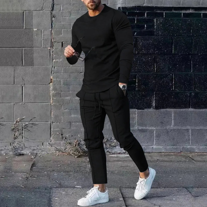 Men's 2 Piece Tracksuit Long Sleeve T Shirt and Jogger Pants Set