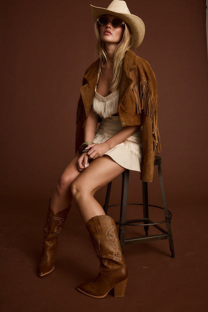 Haven Ivory Fringe Cutout Mini Dress