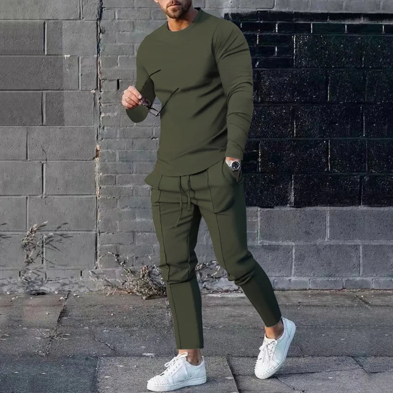 Men's 2 Piece Tracksuit Long Sleeve T Shirt and Jogger Pants Set