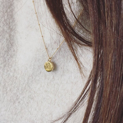 Gold Large Engraved Disc Necklace