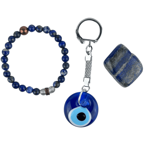 Evil Eye Keychain + Lapis Tumbled + Lapis Bracelet (SML)