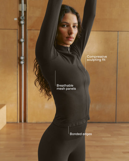 Seamless Longline Zip Up Top - Coffee Bean
