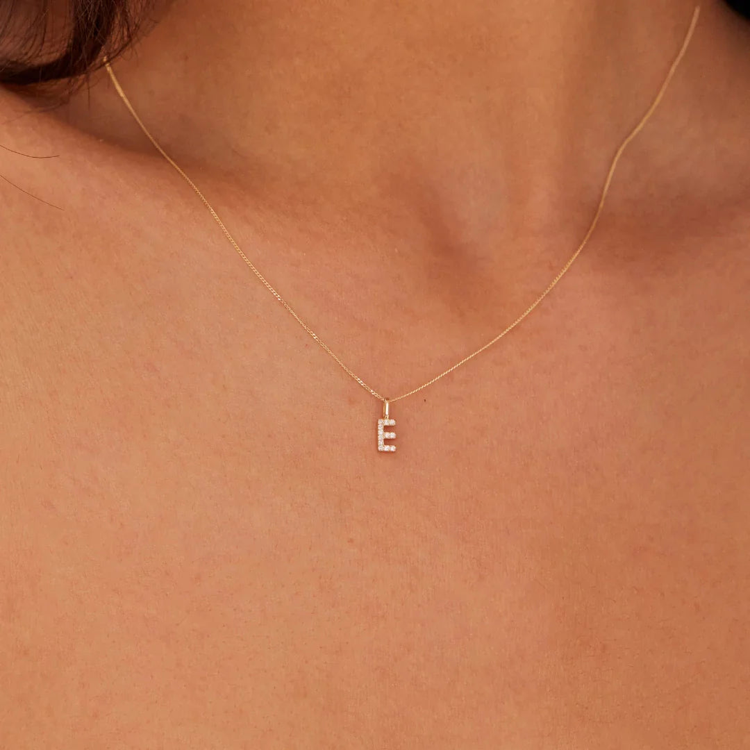 Solid Gold Genuine Diamond Initial Letter Necklace