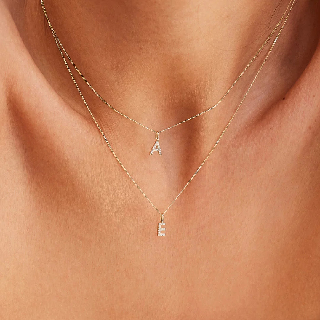 Solid Gold Genuine Diamond Initial Letter Necklace