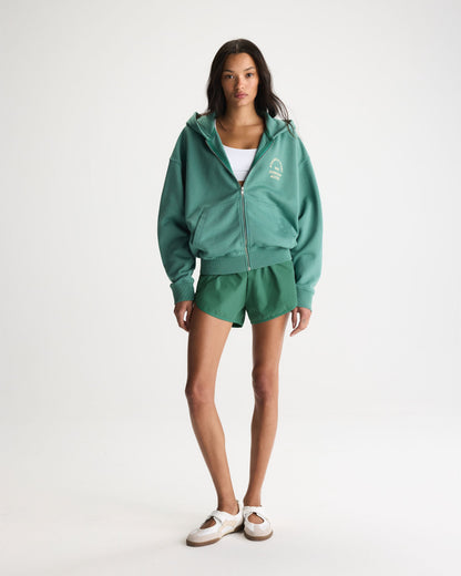 Everyday Active Washed Relaxed Zip Through Hoodie - Eucalyptus Green/Buttercream