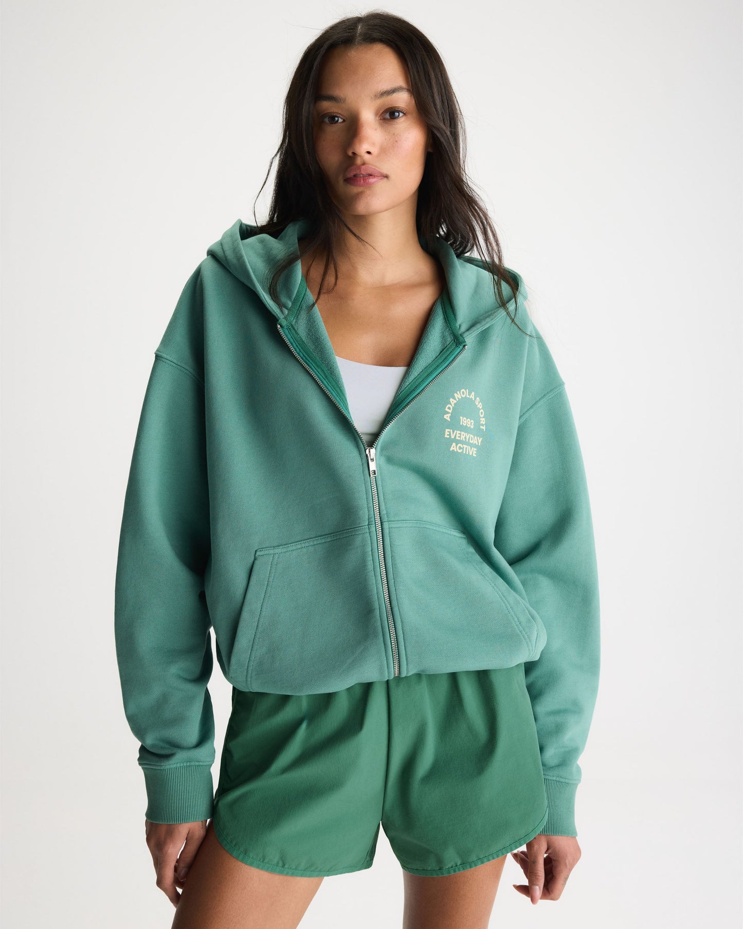 Everyday Active Washed Relaxed Zip Through Hoodie - Eucalyptus Green/Buttercream