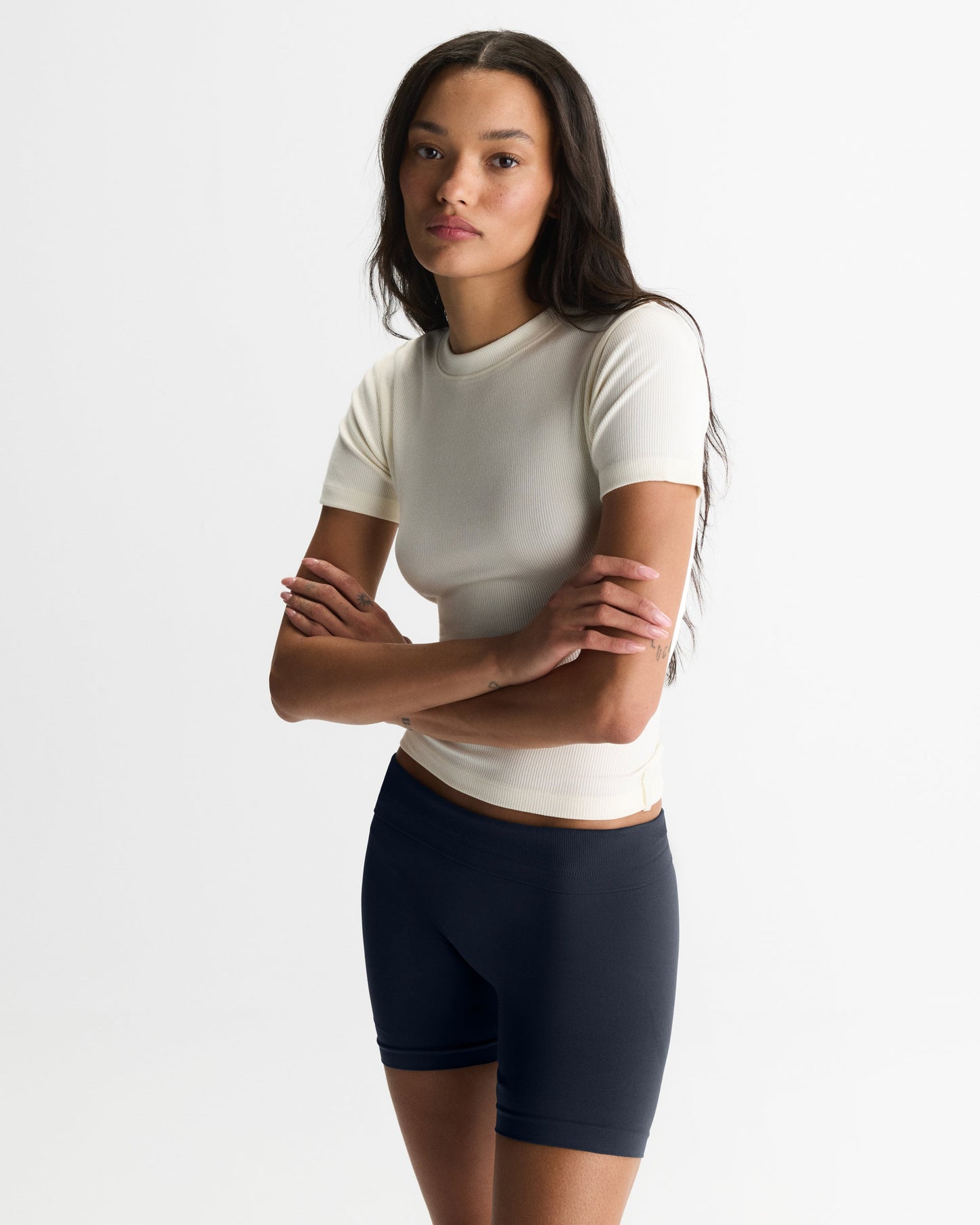 Modal Soft Rib Short Sleeve Top - Marshmallow White