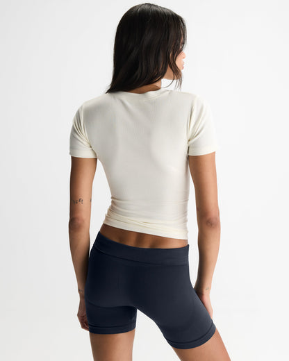 Modal Soft Rib Short Sleeve Top - Marshmallow White