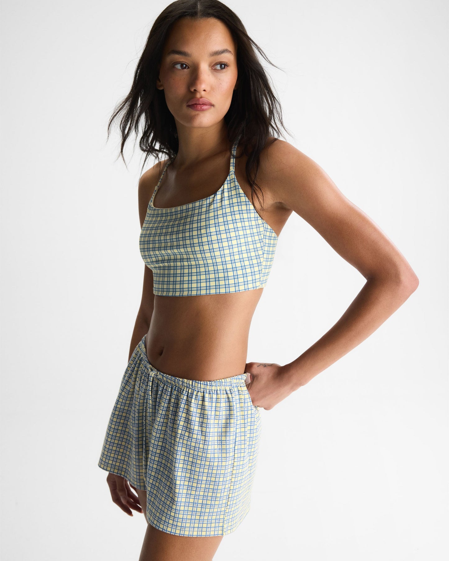 Checked Slub Lounge Shorts - Buttercream