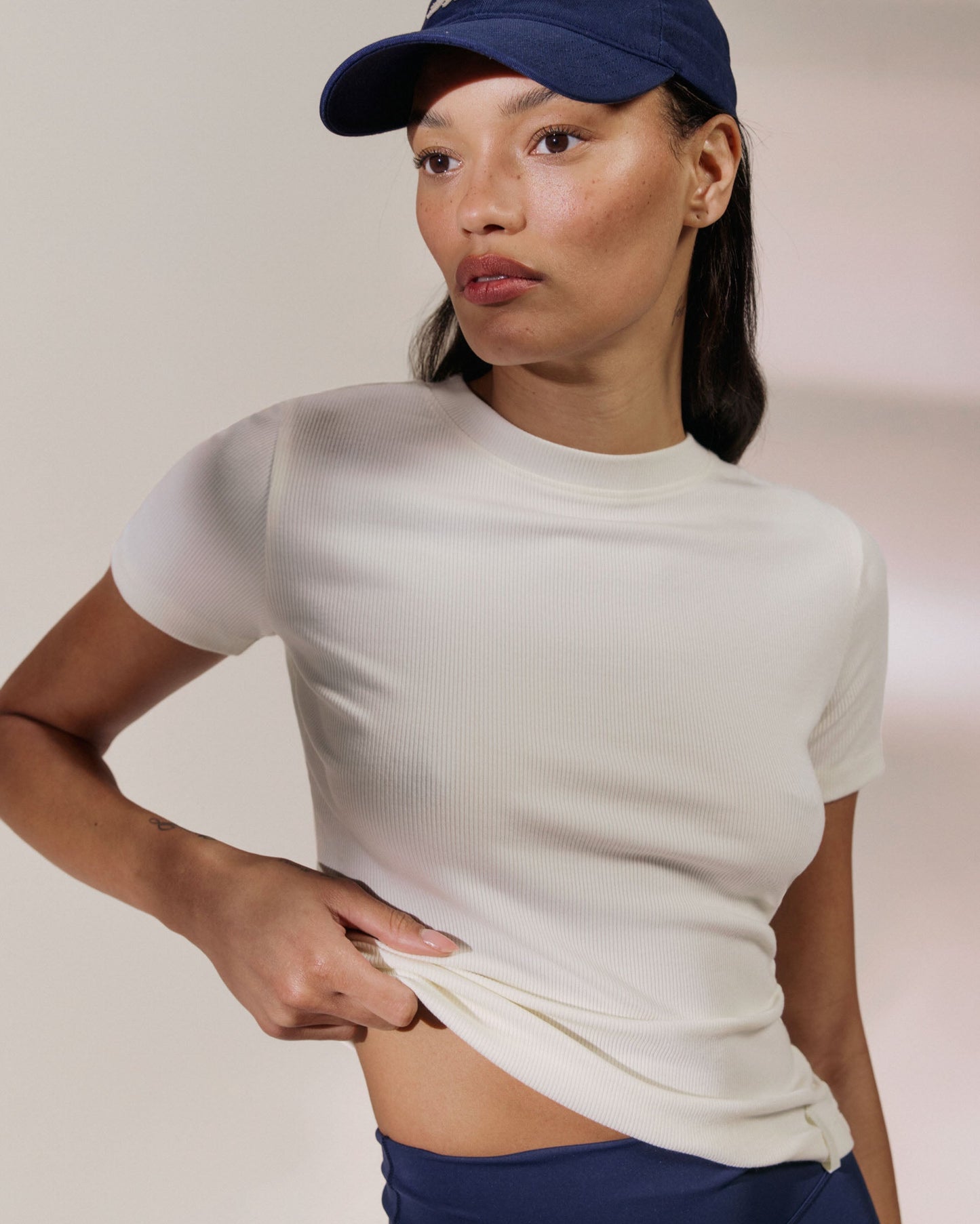 Modal Soft Rib Short Sleeve Top - Marshmallow White
