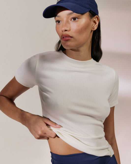 Modal Soft Rib Short Sleeve Top - Marshmallow White