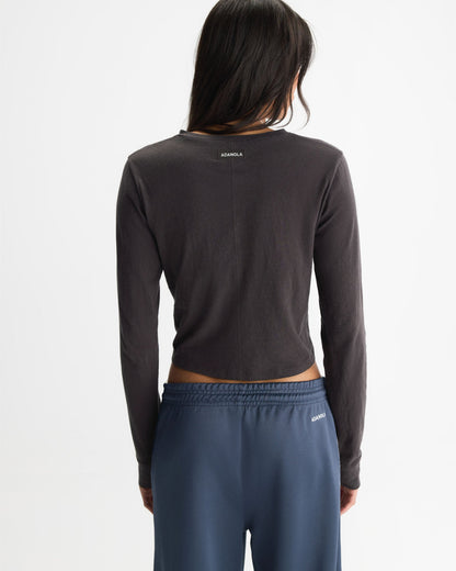 Slub Long Sleeve Button Up Lounge Top - Coffee Bean