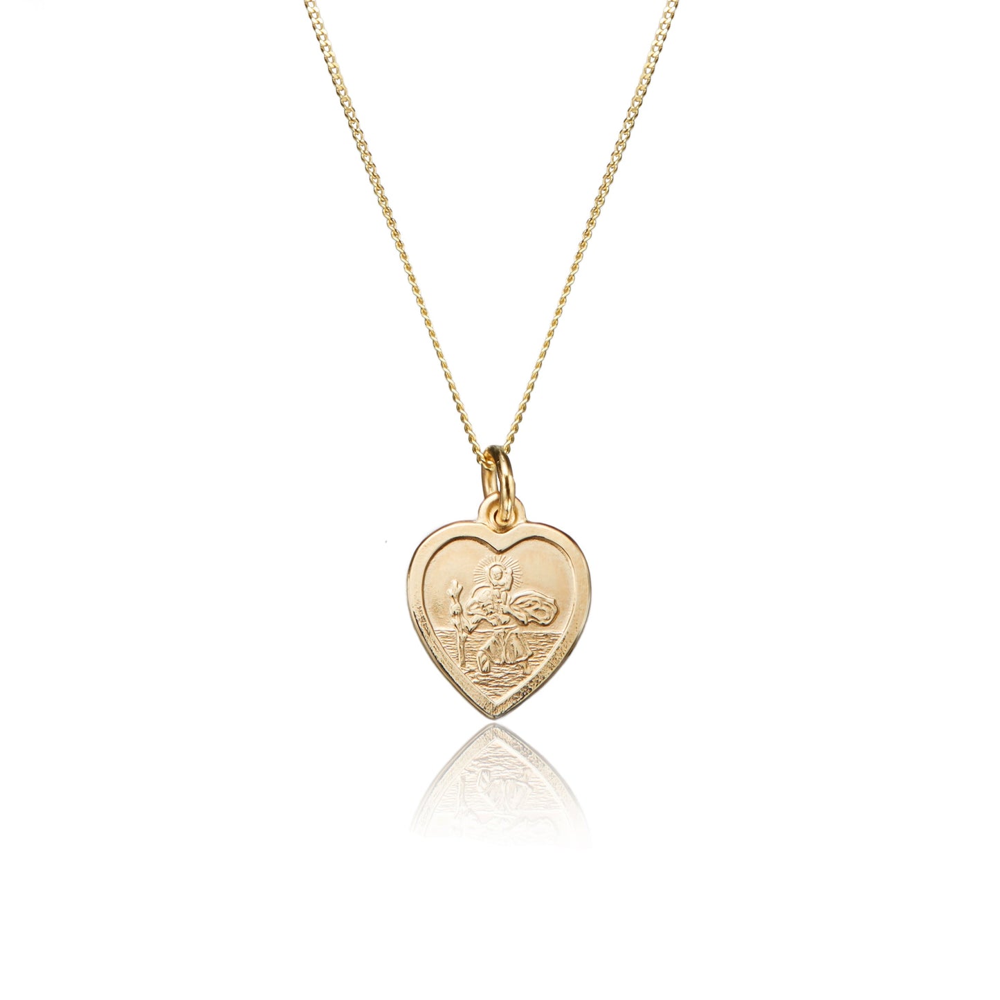 Solid Gold Small Heart St Christopher Necklace