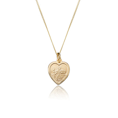 Solid Gold Small Heart St Christopher Necklace