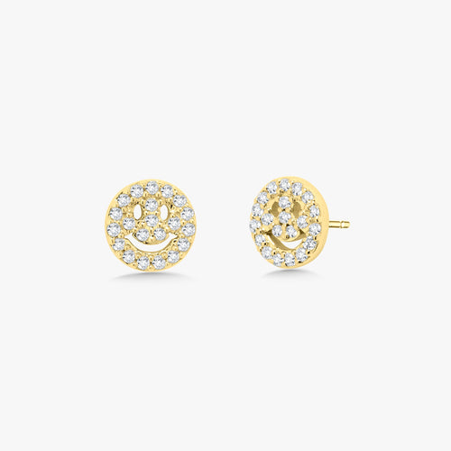 Little Drew Smiley Pave Diamond Stud Earrings