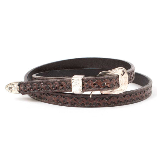 3/8" Leather Tooled Hatband - Brown