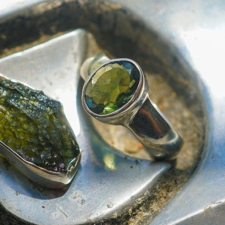 Moldavite Sterling Silver Ring