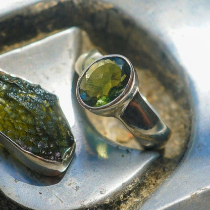 Moldavite Sterling Silver Ring