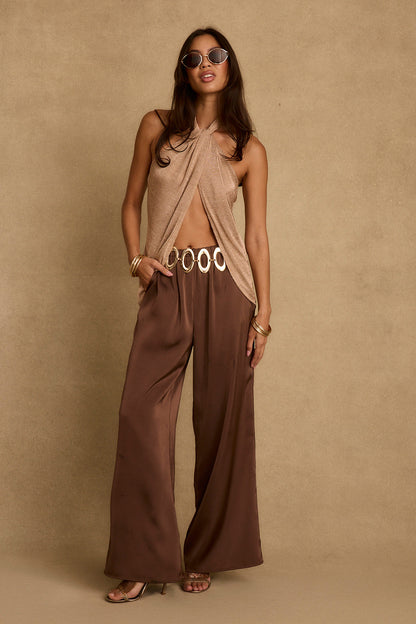 Moonlit Kiss Rose Gold Lurex Halter Top