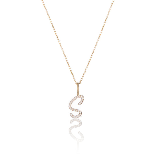 Gold Diamond Style Curve Initial Letter Necklace