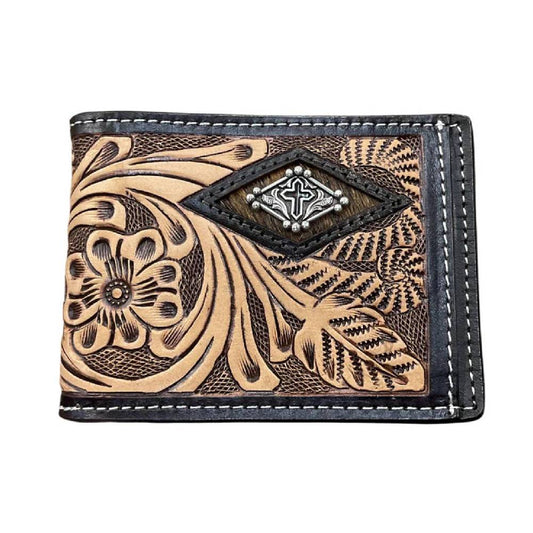 3D Tooled Floral Diamond Calf Hair Bilfold Money Clip