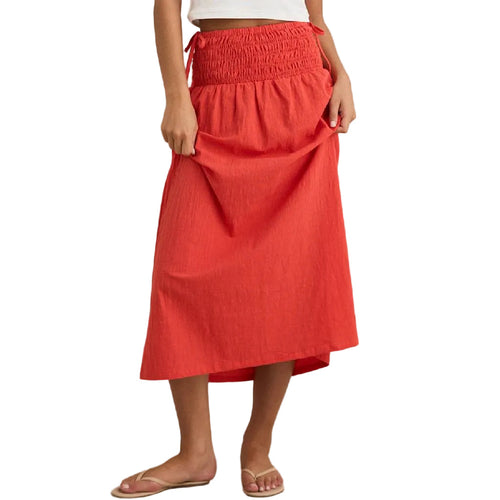 Alana Tie Side Red Maxi Skirt