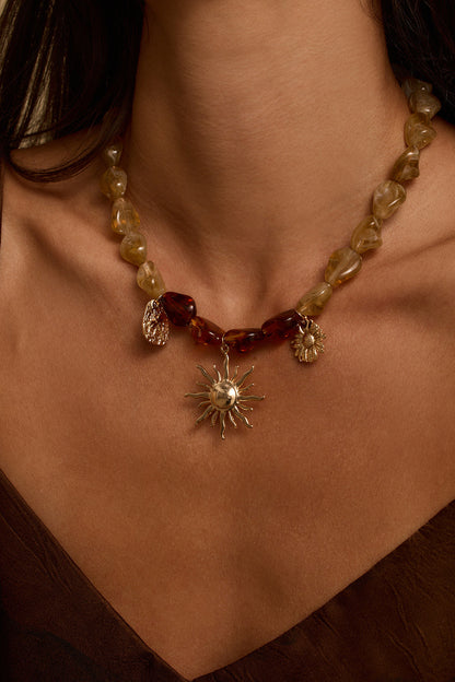 Novara Gold and Stone Charm Necklace