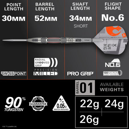 TARGET x STAR WARS - 26g - X WING - Steel Tip Swiss Point - 90% Tungsten Darts