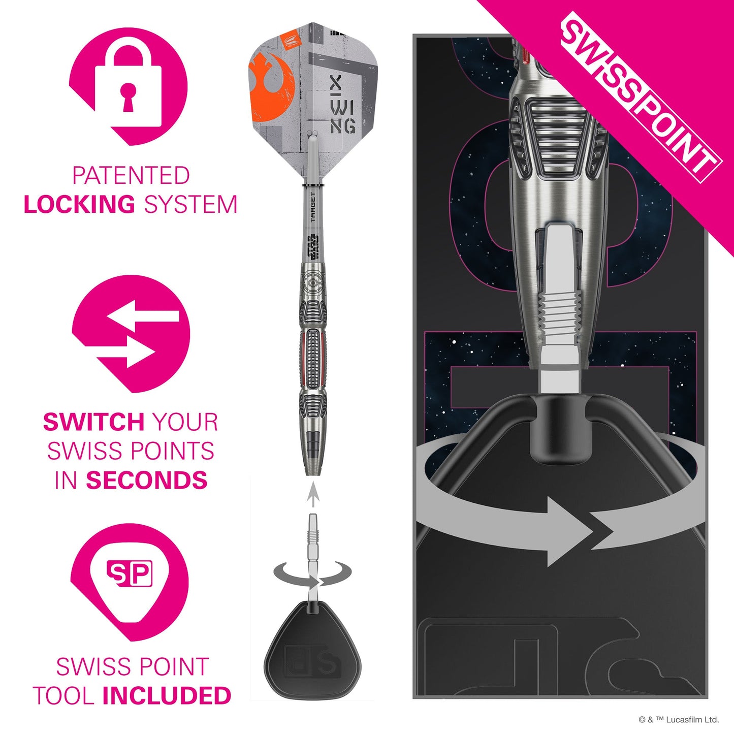 TARGET x STAR WARS - 26g - X WING - Steel Tip Swiss Point - 90% Tungsten Darts