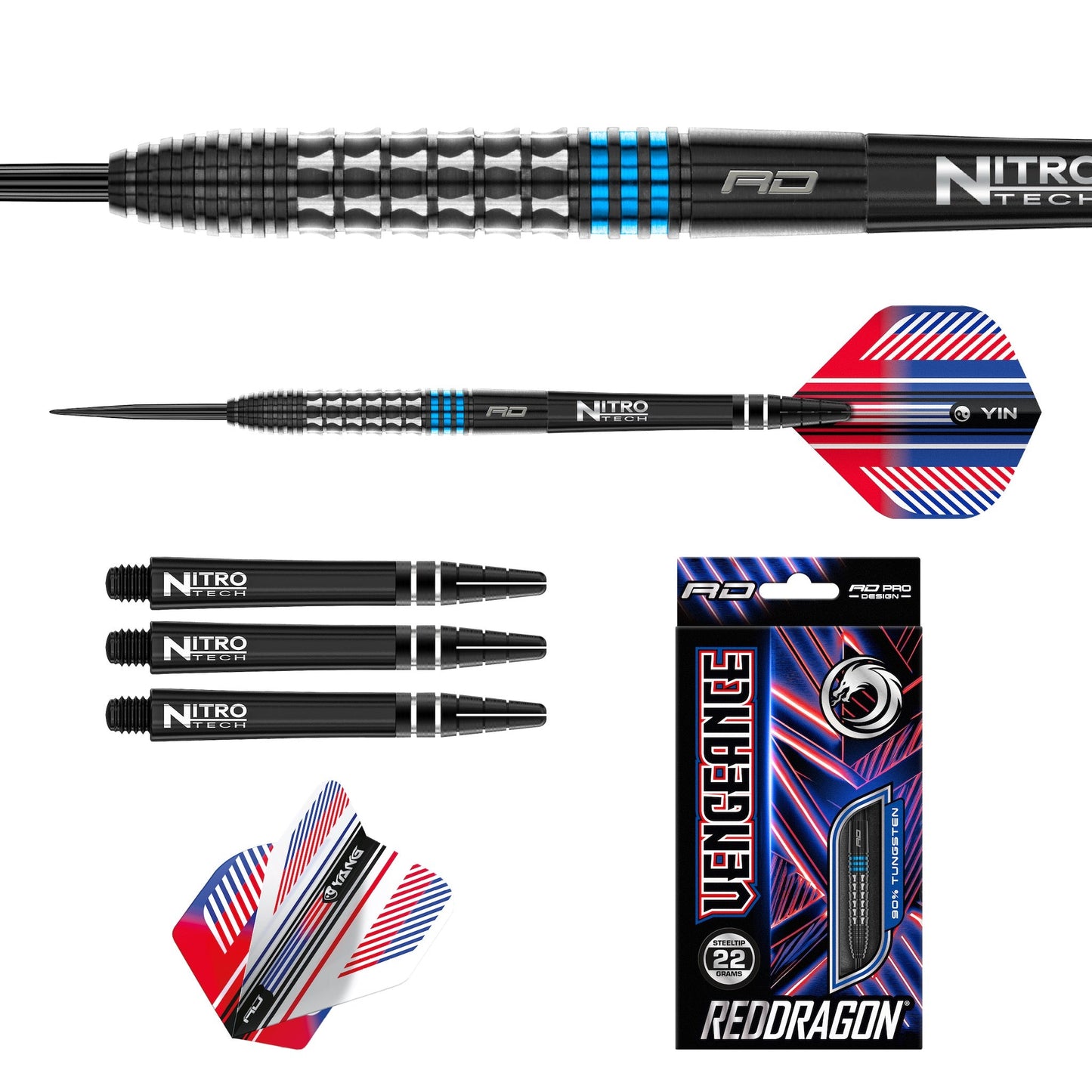 RED DRAGON - Vengeance Blue Darts - 90% Tungsten - 22g