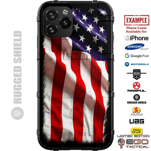 Faded Waving Old Glory, Red White Blue Tattered US American Flag Custom Printed Case Design for Apple, Samsung, Google & Motorola Phone Models