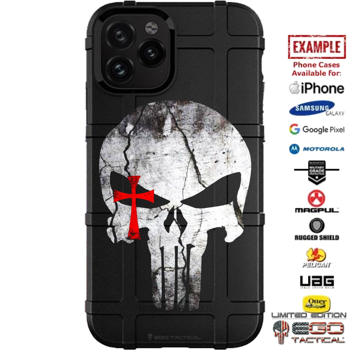 Red Templar Crosshairs Punisher Custom Printed Case Design for Apple, Samsung, Google & Motorola Phone Models